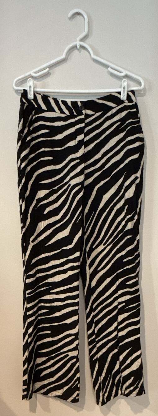Sincerely Jules Pants Size L Black White Zebra Print Wide Leg